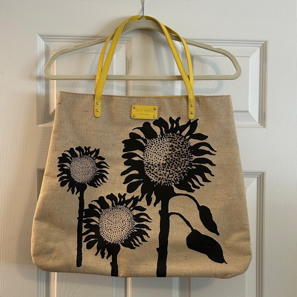 Kate Spade Sunflower Canvas Tote with Yellow Handles